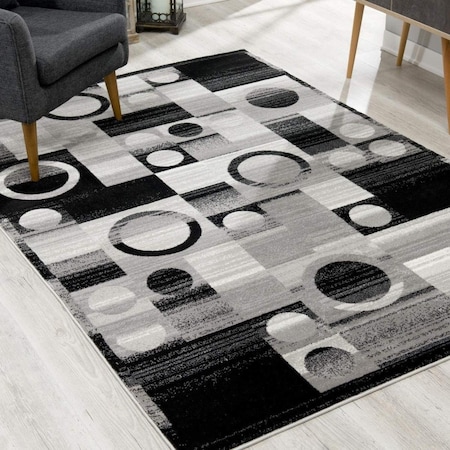 Homeroots 2 x 4 ft. Gray Blocks & Rings Area Rug 393957